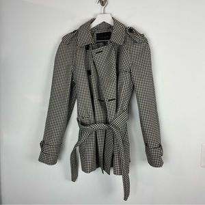 Coach Gingham Short Trench Coat Stone black Plaid Women’s Size Large